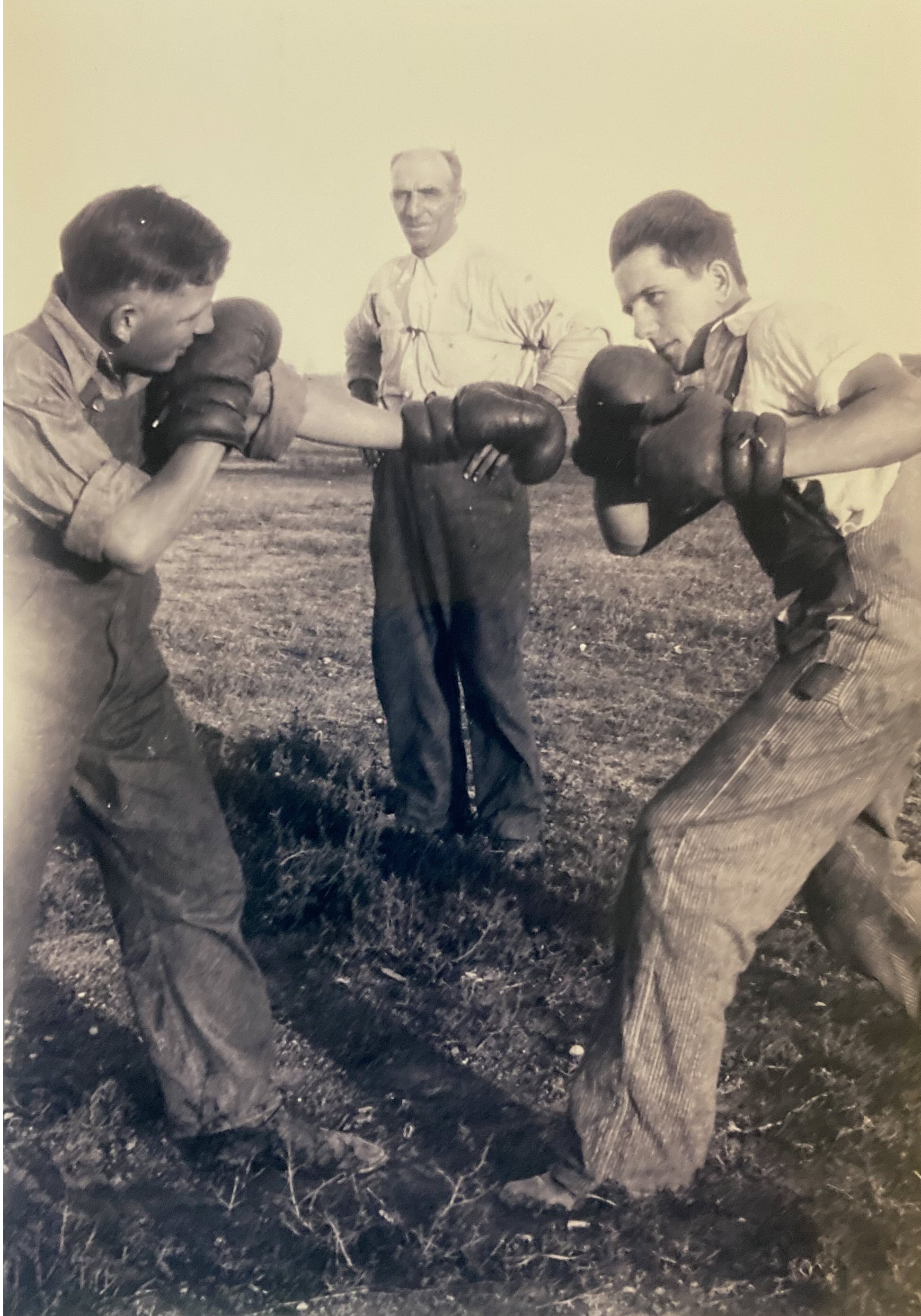 Andrew teaching Andy and Hugh to box