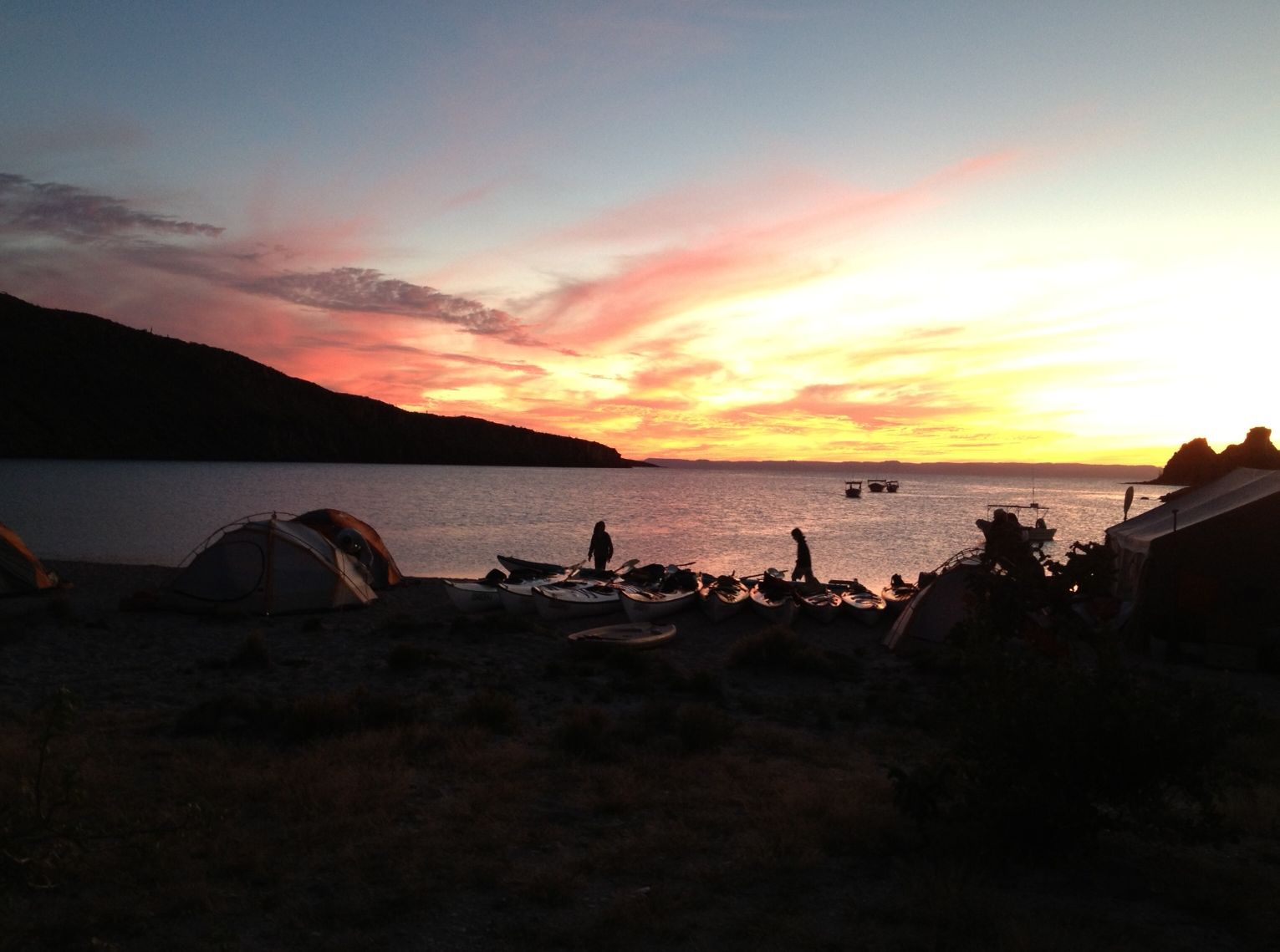 Camp on Espiritu Santo Island at Sunset.