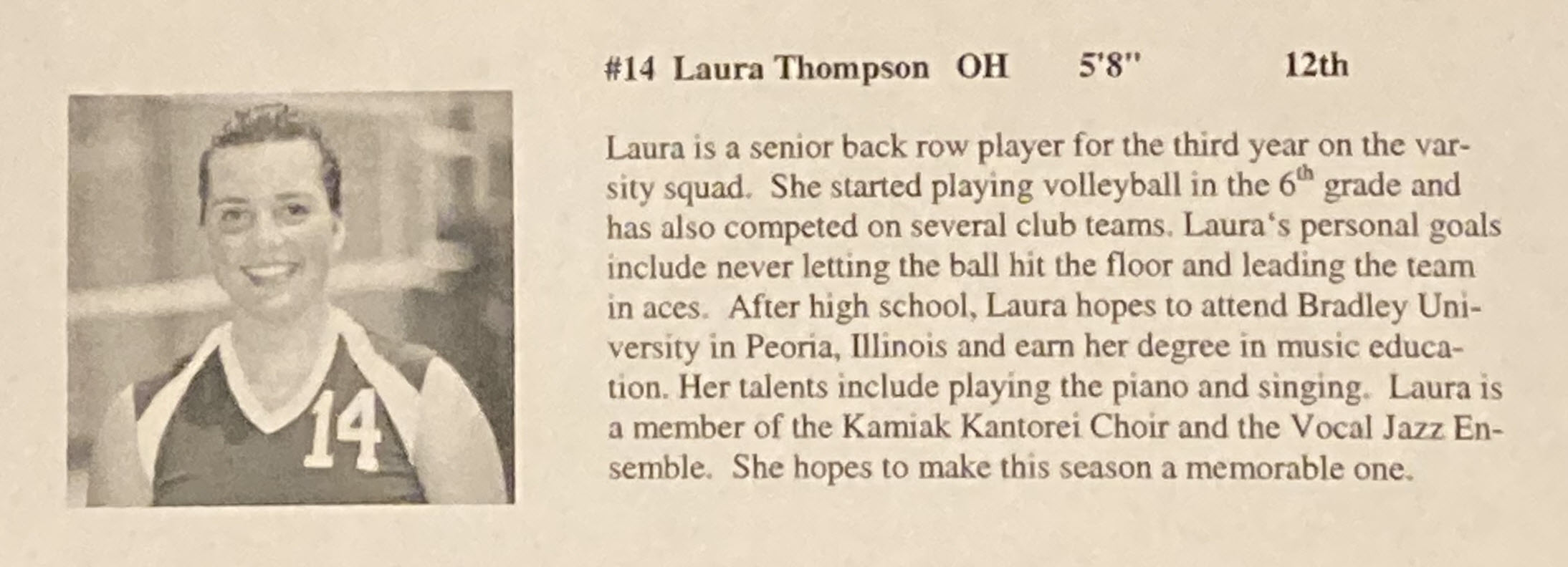 Laura's 2002 Kamiak volleyball bio.