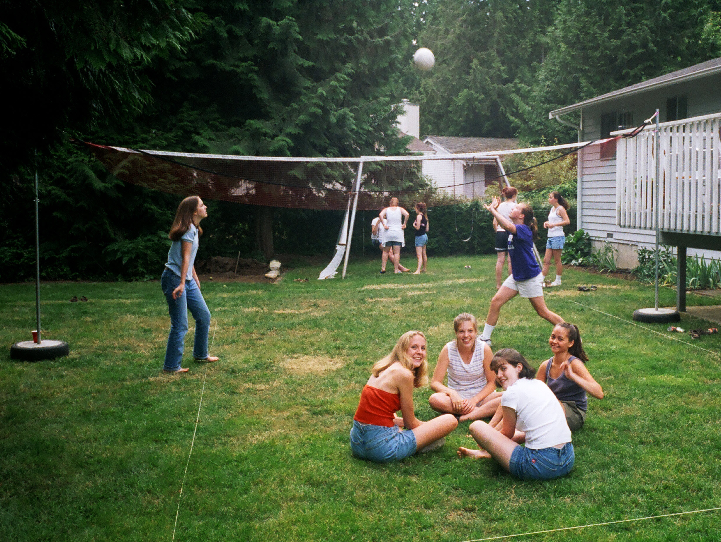 In the back yard with friends.