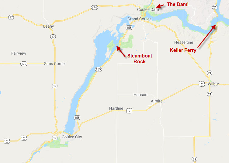 Map of the Grand Coulee Dam area.