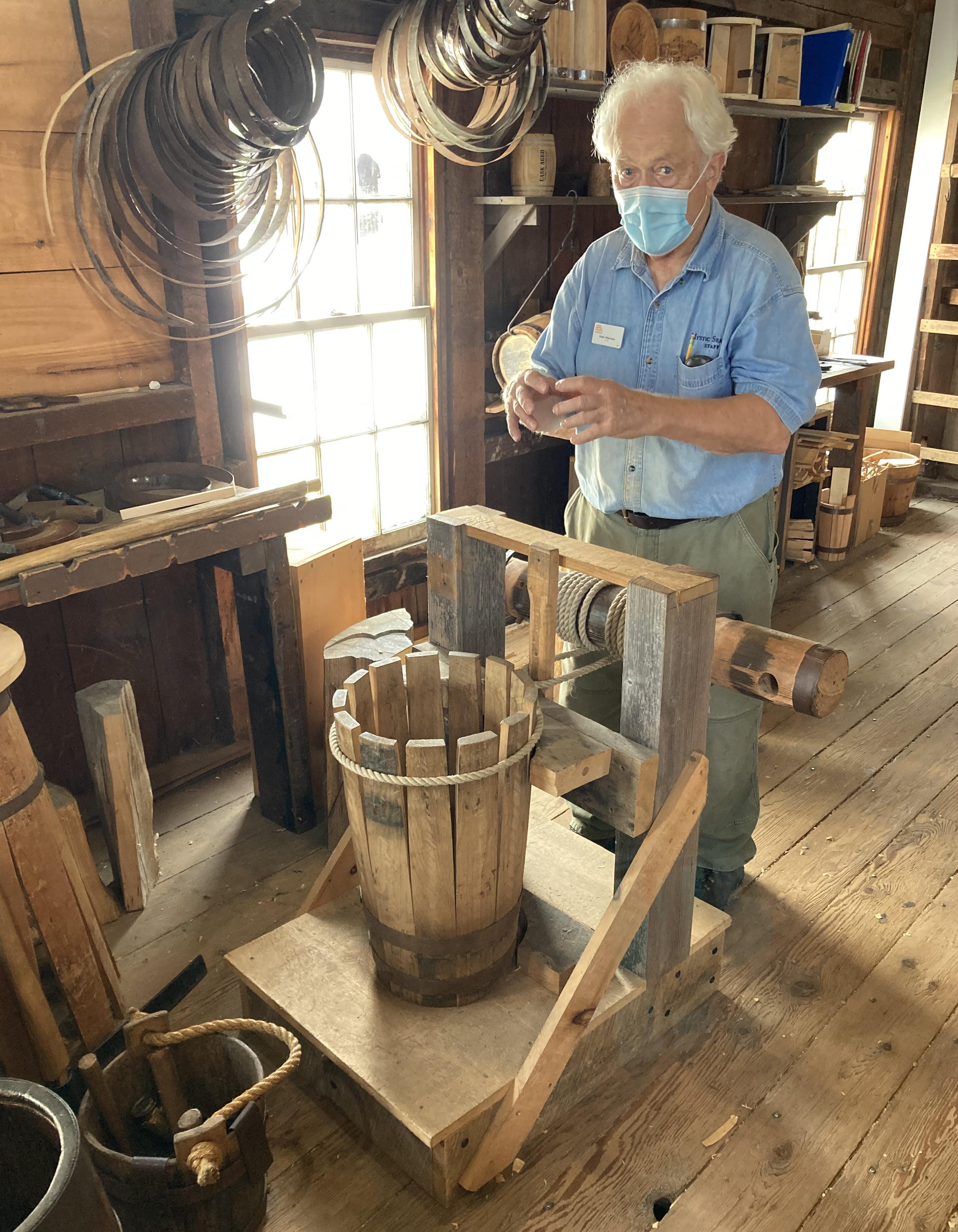 Building wooden barrels.