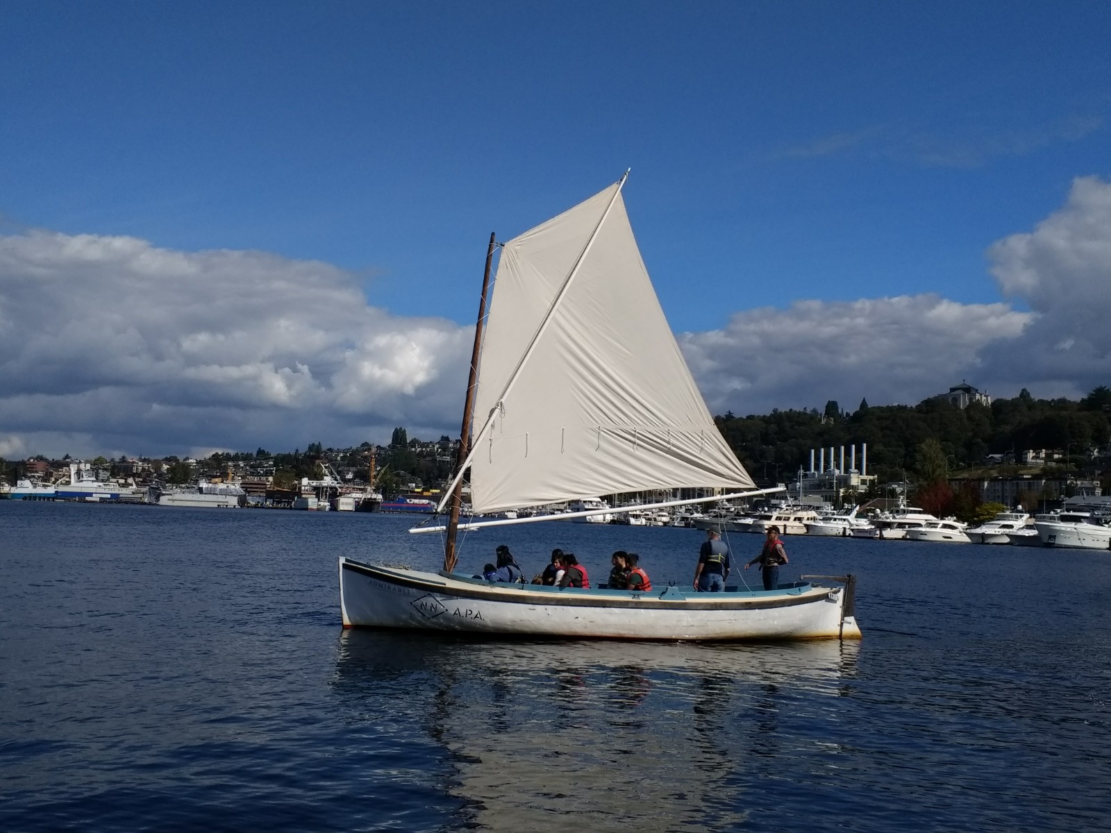 Clearance at forward ends of sprit and boom near the mast.