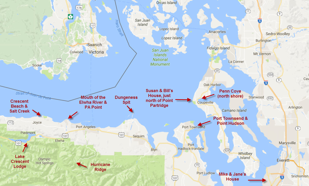 Whidbey Island & Olympic Peninsula trip map